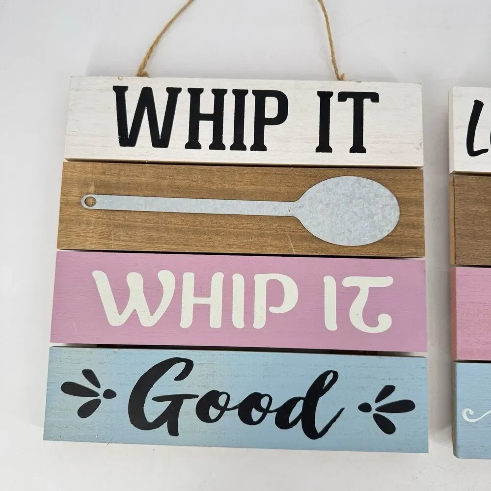 Set of 2 Farmhouse Kitchen Wall Signs Wood 10x10 Whip It Good